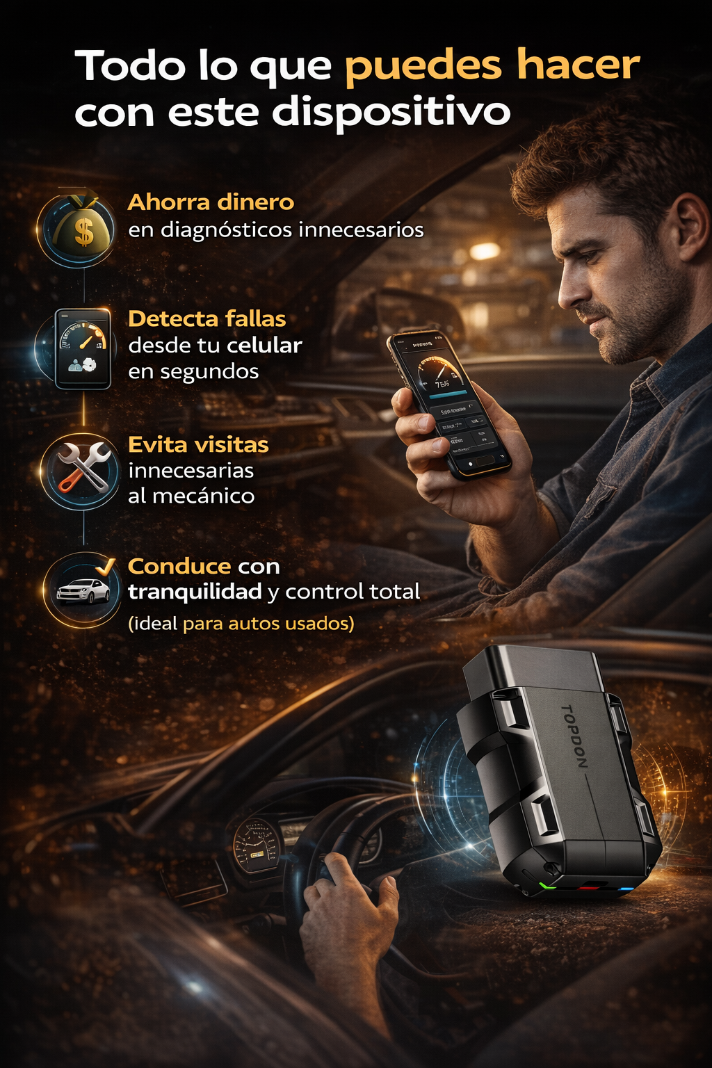 TOPDON CarPal ™ - escáner Bluetooth automotriz para celular