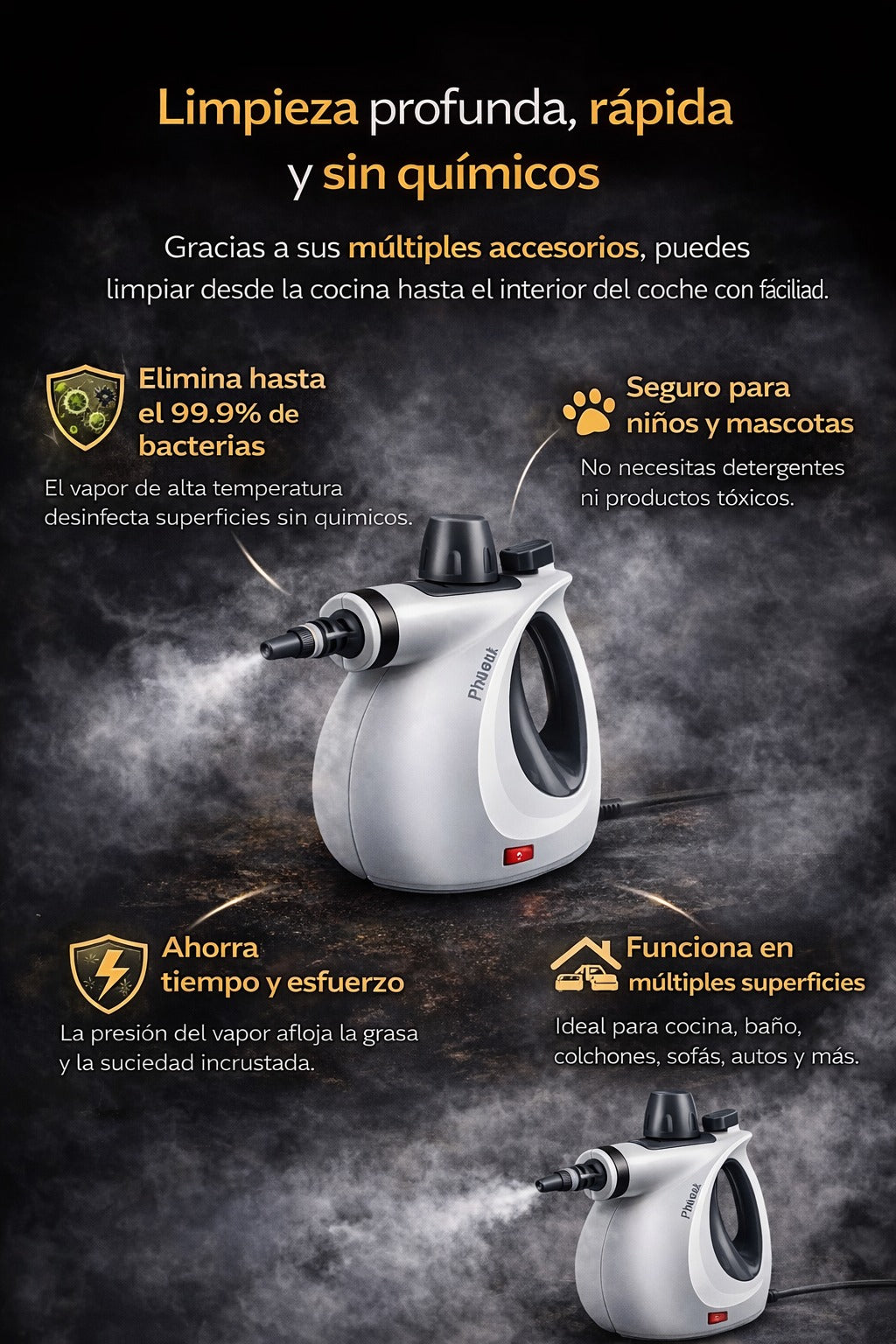 Phueut ™ - Limpiador a vapor portátil presurizado multiusos